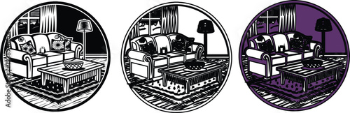 Living Room Scene with Sofa and Coffee Table in Circles Interior Design