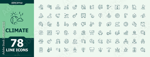 Climate related icon set. Perfect for logos and infographic. Art and illustration. Weather line icon set. Related to global, eco, green, environment and more.