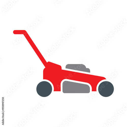 Red Lawnmower with Long Handle and Wheels.