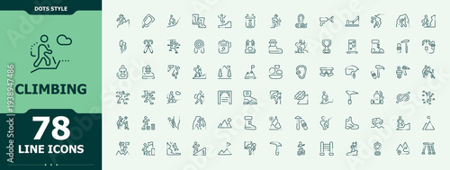 Climbing icon set. Adventure trendy minimal icons. Modern vector illustration. Climb line icon set. Editable stroke vector art.