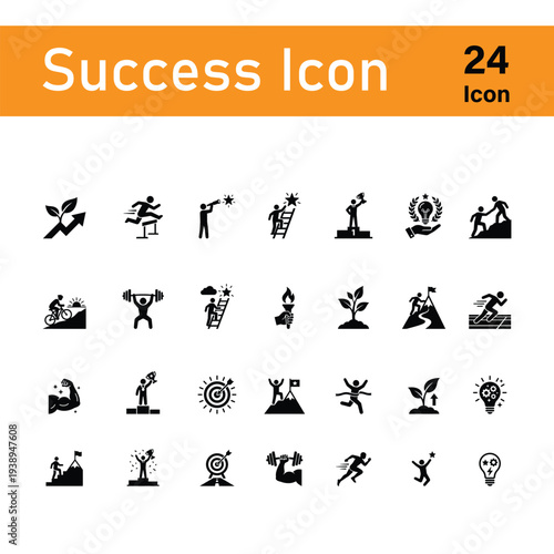 Achieve Success Icons: Motivation, Goals, and Career Milestones