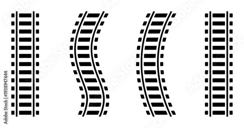 Railway Tracks Curved and Straight Vector Illustration