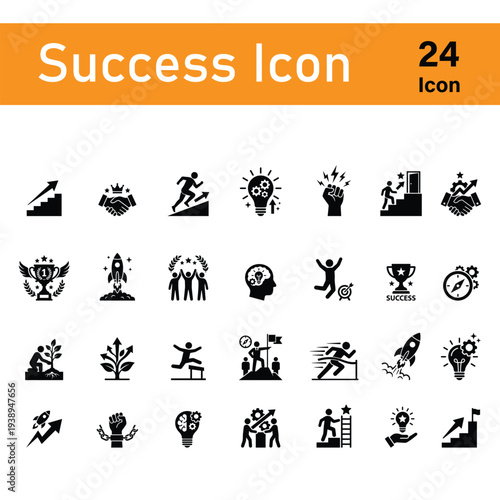 Success and Achievement Icons: Business Growth and Goal Setting