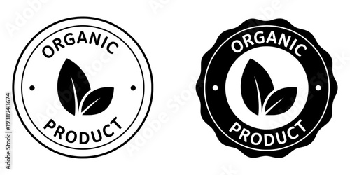 Set of 2 organic product labels vector icons, eco friendly logo design elements isolated PNG with Transparent Background