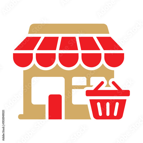Shop Front with Shopping Basket Illustration.