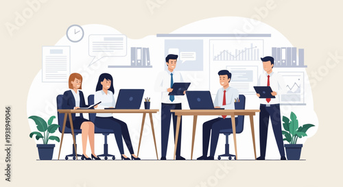 Business Professionals Working Together in Modern Office.