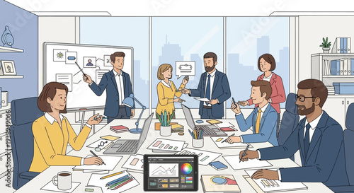 Business Professionals in Meeting Discussing Ideas.