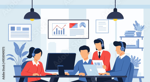 Four Professionals Working Together on Laptops.