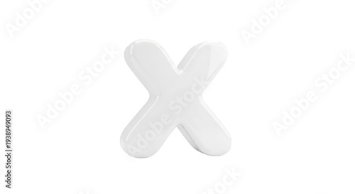 Glossy White Letter X on White Background