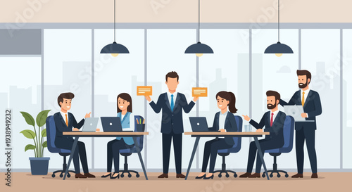 Business Professionals Working Together in Modern Office.