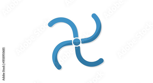 Abstract Blue Swirls Forming a Pinwheel or Propeller Shape on White Background