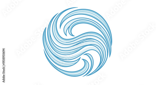 Abstract Blue Swirls in Circular Shape, Fluid Motion, Dynamic Energy, Water Waves