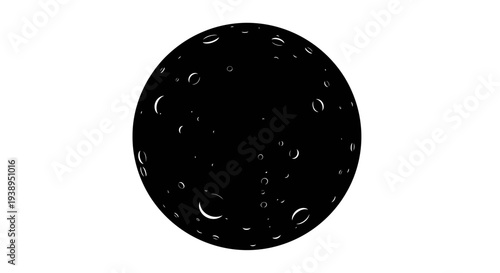 Abstract Black Sphere with White Craters and Bubbles on White Background