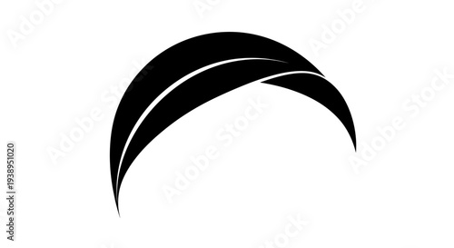 Abstract Black Swoosh Curve with Leaf Shape, Minimalist Design Element