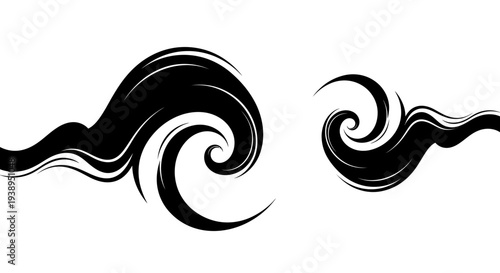 Abstract Black Swirls and Waves on White Background