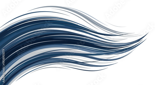 Abstract Blue and Gray Swirls of Flowing Lines on White Background
