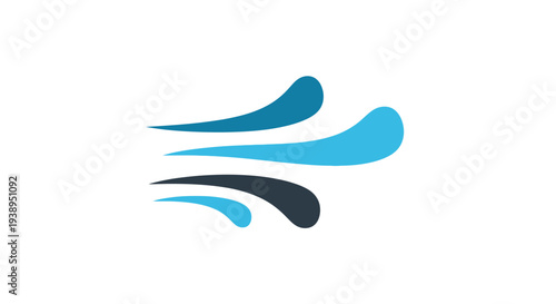 Abstract Blue and Teal Swirls Representing Wind or Air Flow on White Background