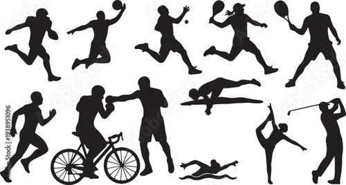Set of Diverse Sport Athlete Silhouettes Isolated Vector Collection isolated PNG with Transparent Background