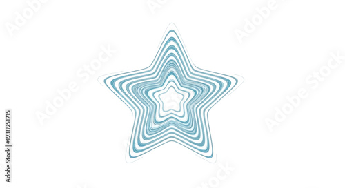 Abstract Blue Star Shape with Concentric Ripples, Graphic Element, Isolated on White