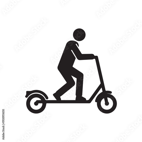 Black silhouette of a person riding an electric scooter on a white background  simple iconic illustration