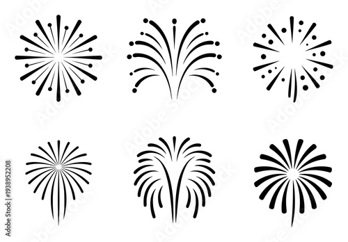 Firework Icons Black Silhouette Vector Illustration