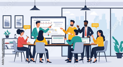 Diverse Business Team Meeting in Modern Office.