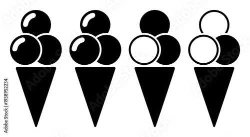 Ice Cream Cones Black White Vector Illustration