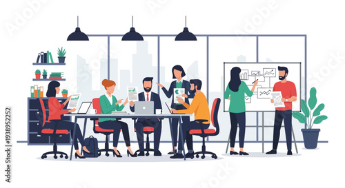 Team Meeting Office Workspace Collaboration Discussion.