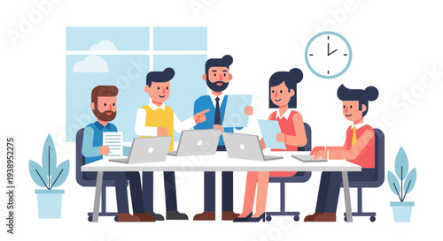 Group of Colleagues Working Together in Office.