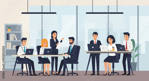 Business Professionals Working Together in Modern Office.