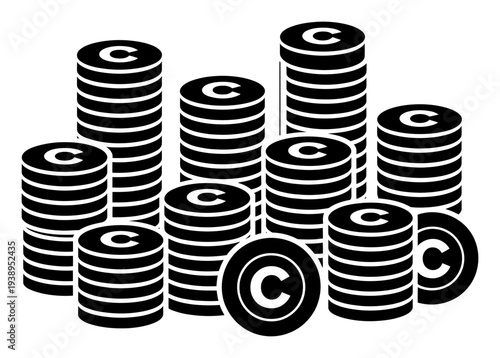 Stacks of Coins with Copyright Symbol Vector Illustration