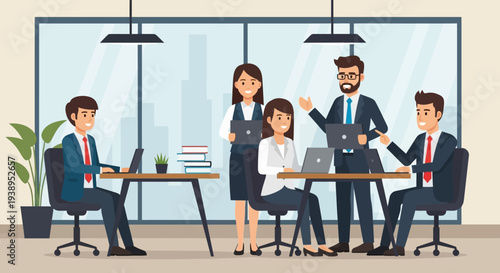 Business Professionals Discussing Project in Office.