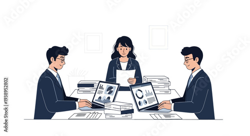 Business Professionals Reviewing Documents in Meeting.