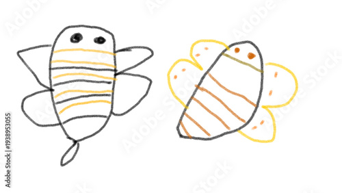 Cute Crayon Bee Doodles Hand-Drawn Kids Artwork With Playful Stripes And Whimsical Style