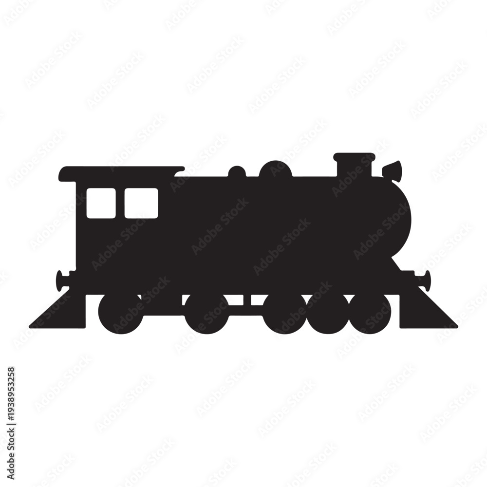 Obraz premium Black silhouette of a vintage steam locomotive train on tracks iconic symbol of industrial transportation