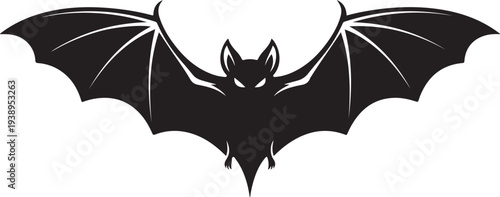 Bat Vector Silhouette, Black Flying Bat Icon for Halloween and Gothic Design