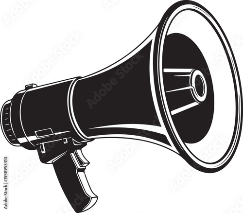 Megaphone Vector Illustration, Black and White Bullhorn Icon for Marketing and Announcement
