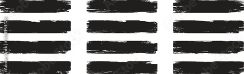 Brush strokes, ink brush, lines, frames, buttons, border, grungy rough paint line texture. Set of paint brush stroke and abstract grunge banner for graphic background. Vector paint brush stroke set