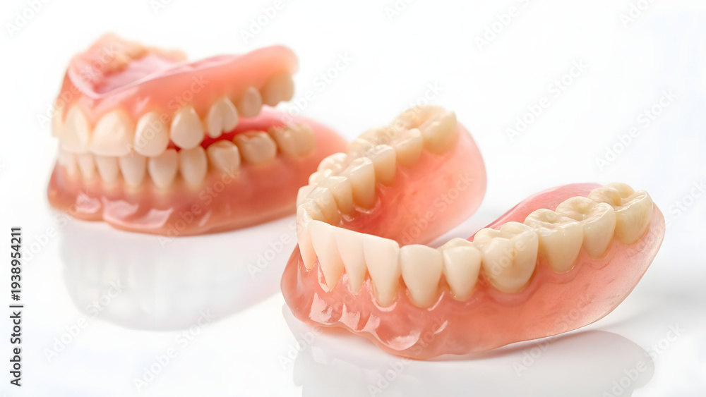 Fototapeta premium Close up photo of dental dentures on a bright white background