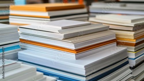 Wallpaper Mural Neatly Stacked Printed Materials with Bold Designs and Clean Composition Under Studio Lighting Torontodigital.ca