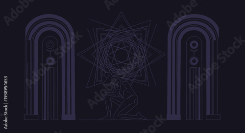 Esoteric Symbolism: Ancient Figure Kneeling Under Geometric Star