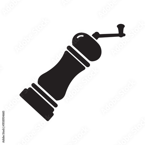 Blackandwhite illustration of pepper mill with handle on white background  kitchen utensil for grinding peppercorns