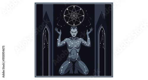 Mystical Man with Celestial Constellations and Cosmic Circle