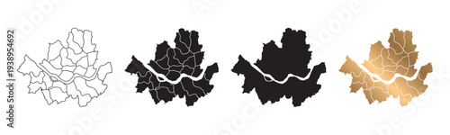 Vector illustration of a map of Seoul There are many styles. Black and gold stroke lines.