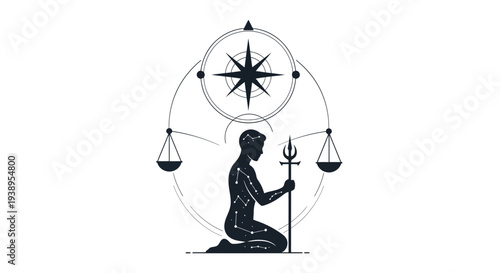 Astrology symbol virgo constellation with scales and compass, zodiac sign