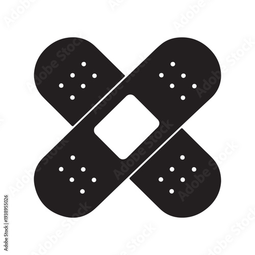 Blackplasterscrossmedicalsymbolisolatedonwhitebackground