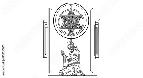 Monk Praying Under Star of David Symbol, Spiritual Enlightenment