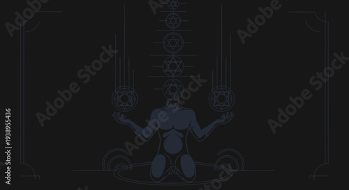 Esoteric Man Meditating with Sacred Geometry and Orbs