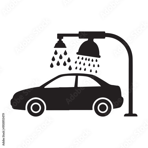 Car wash station with water spray nozzles on a white background