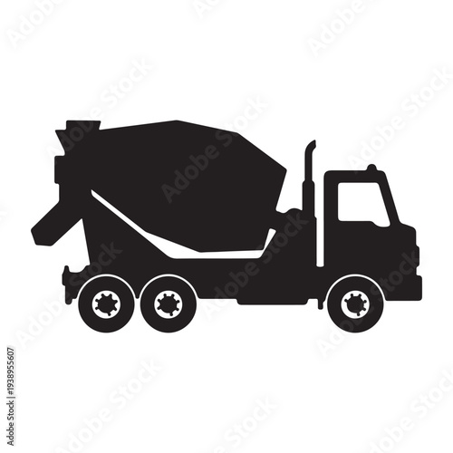 Cement mixer truck silhouette side view isolated on white background for construction and industry concepts  used for design and decorative purposes